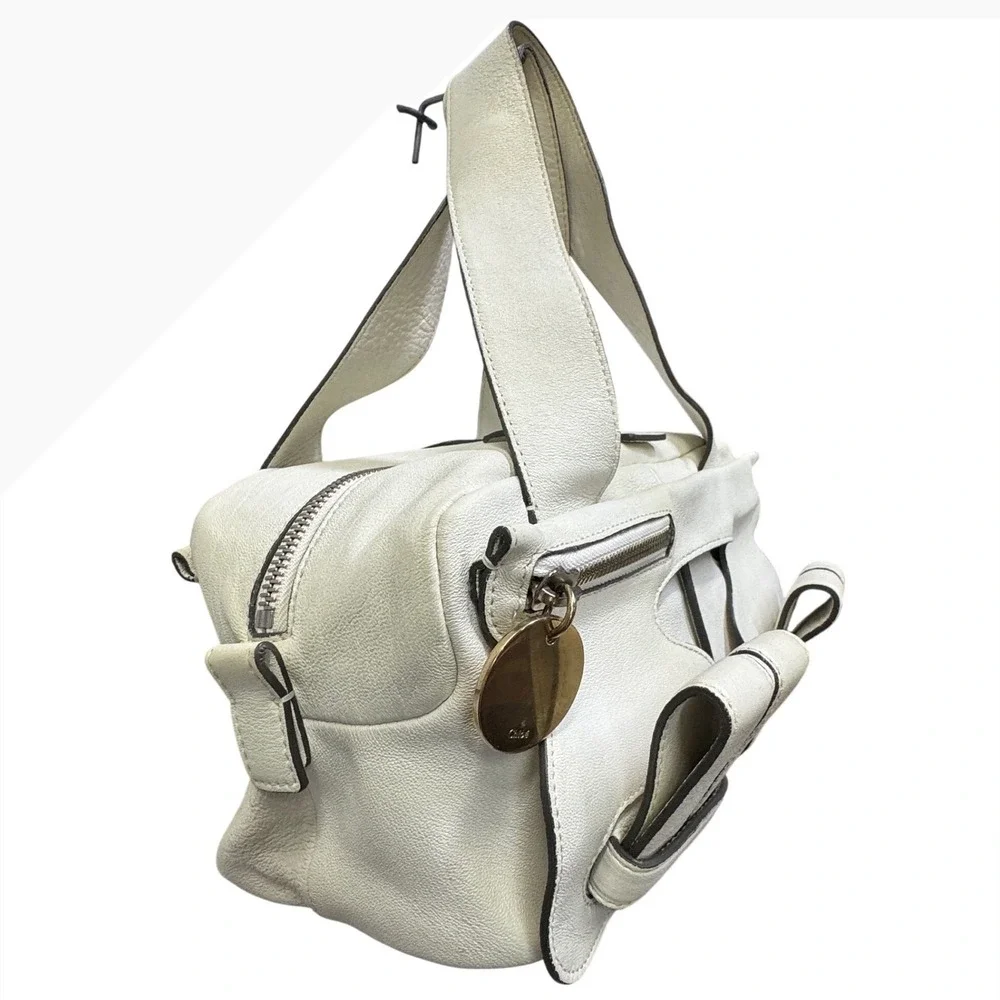 Chloe Saskia White Leather Shoulder Bag Silver Hardware‎ Italy Y2K